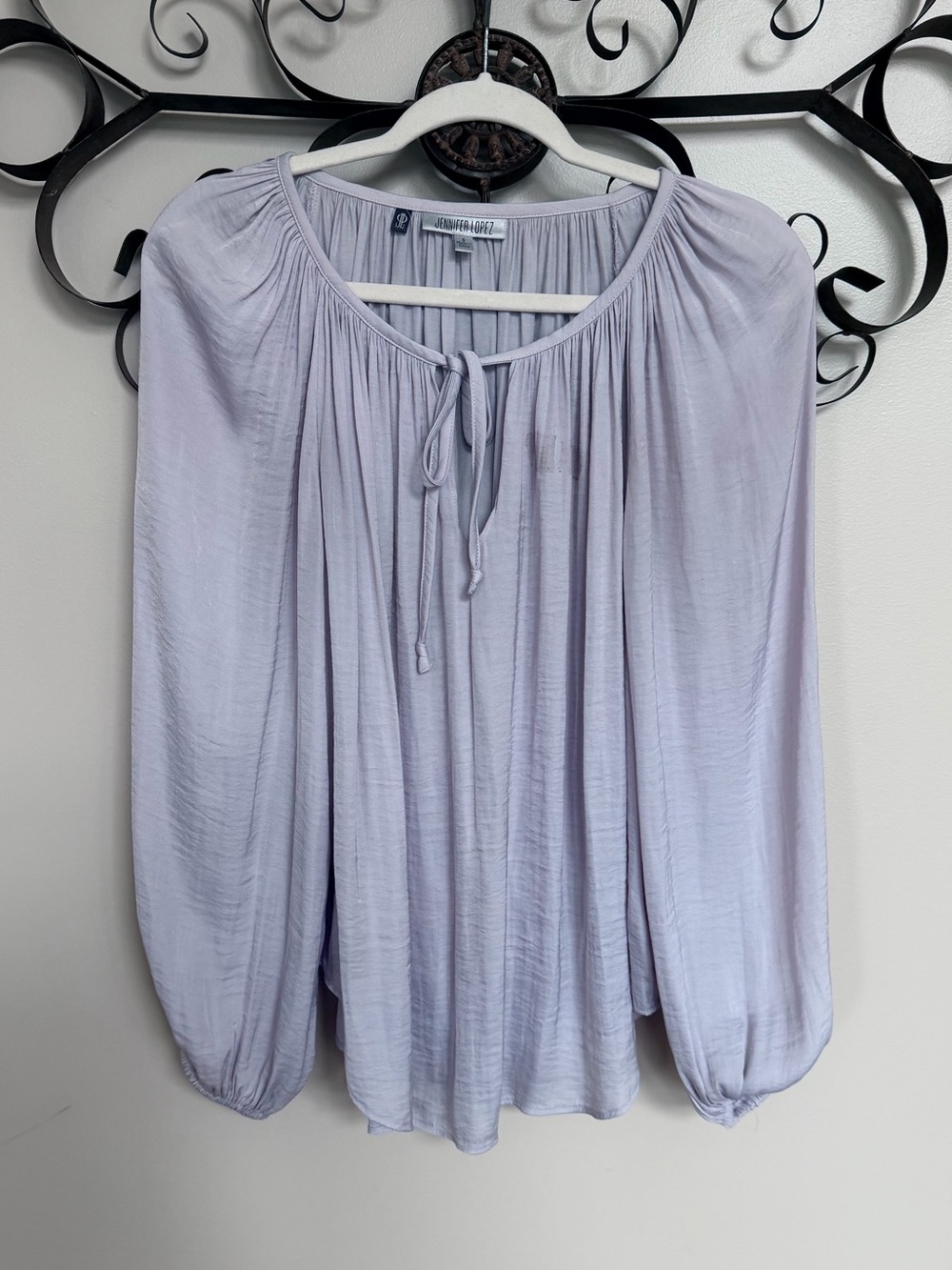 Jennifer Lopez Light Lavender Peasant Tie-Neck Blouse